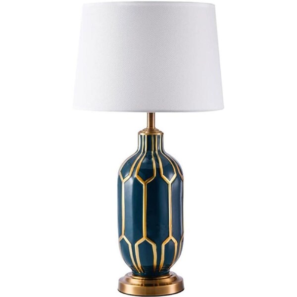 VELOCITY Lamp Desk Lamp American Table Lamp Bedroom Bedside Lamp European Light Luxury Art Decoration Ceramic Table Lamp with Cloth Lampshade Table Light Lamp