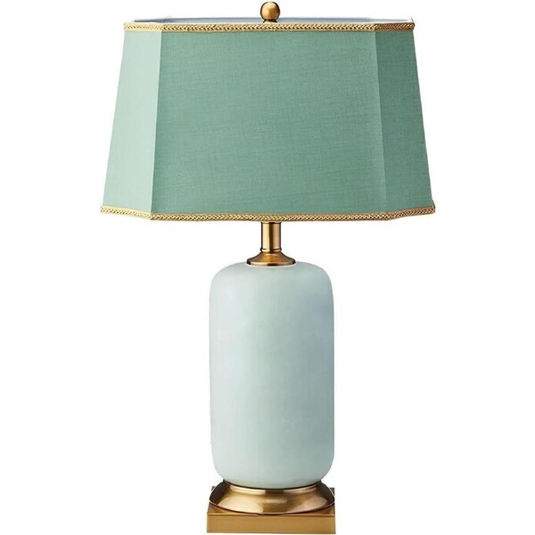 VELOCITY Lamp 24.8” Green Ceramic Table Lamp,Rectangular Fabric Shade,Gold Base,Chinese styleDesk Lamp,Modern Bedside Desk Nightstand Table Lamp for Bedroom,Living Room, Office Lamp