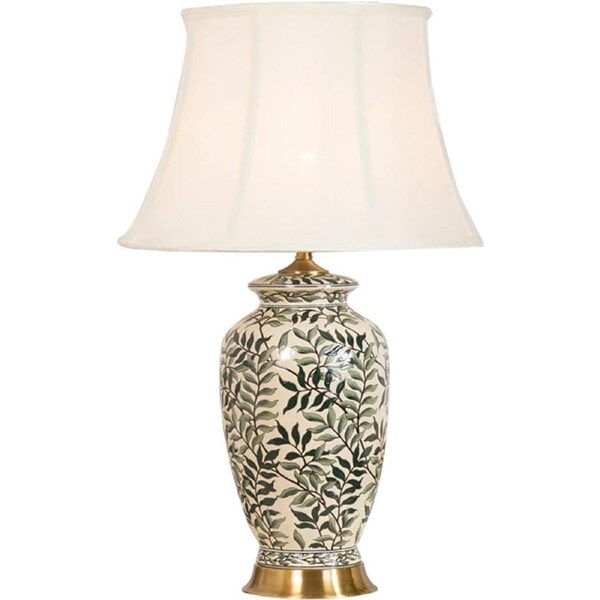 VELOCITY Lamp 27.95 Modern Table Lamps, Ceramic Table Lamp with Painted Leaves, White Bedside Table Lamp, Table Lamp for Bedroom, Living Room, Study Room Lamp