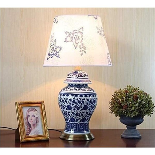 VELOCITY Chandelier Nordic Jar Table Lamp Modern China Blue and White Desk Lamp Handmade Oriental Vase Desk Corridor Aisle Lighting Porcelain Tank Extra Large Canister Decorative Ornam(C-A)