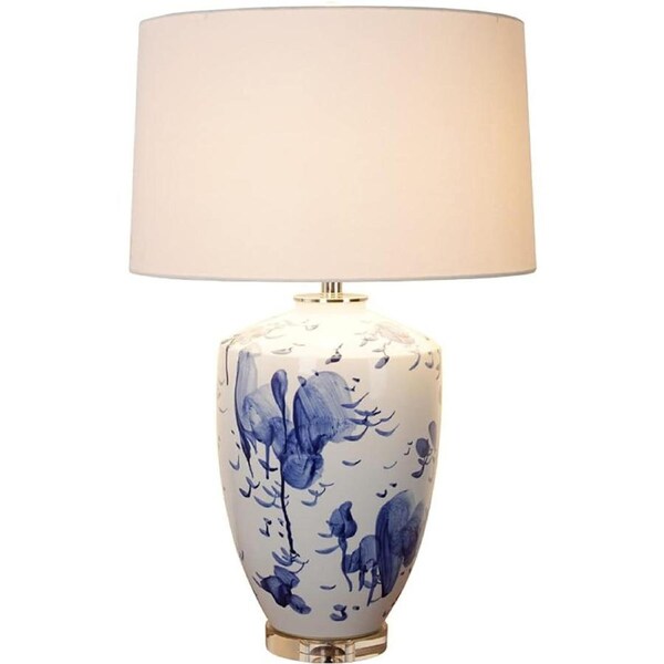 VELOCITY Lamp Ceramics Table Lamp Chinese Bedroom Bedside Lamp Glazed Ceramic Table Lamp, Large Oriental Painting Ceramics Desk Lamp for Bedside Table End Table Night Light Lamp