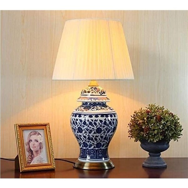 VELOCITY Chandelier Nordic Jar Table Lamp Modern China Blue and White Desk Lamp Handmade Oriental Vase Desk Corridor Aisle Lighting Porcelain Tank Extra Large Canister Decorative Ornam(D-A)