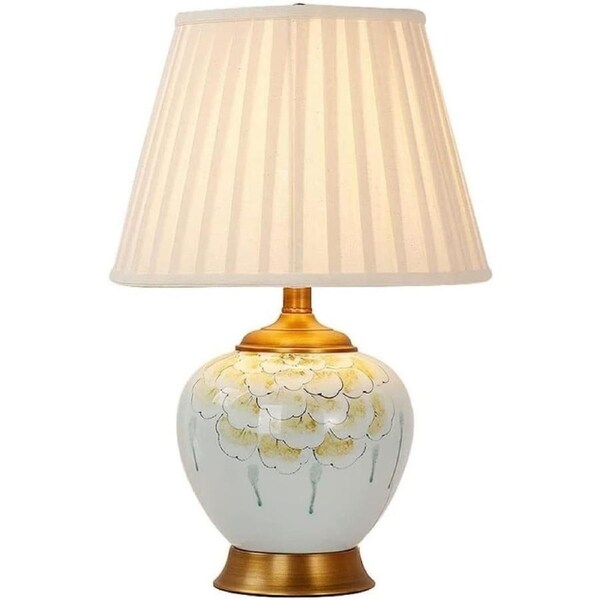 VELOCITY Shower Head Bedside Table Lamp Traditional Hand-Painted Ceramic Table Lamp Modern Bedside Table Lamp Retro Desk Reading Nightstand Lamp Nightstand Lamp(Remote Control Switch-36 * 54cm)