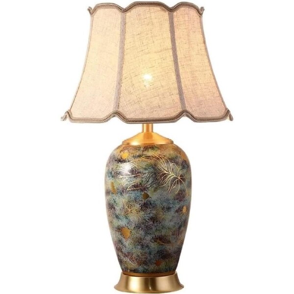 VELOCITY Lamp Table Light Nightstand Lamp Table Lamp Hand Painted Gold Ceramic Table Lamps American Farmhouse Bedside Desk Nightstand Lamp Table Lamps for Bedroom Lamp (Push Button Switch-36 * 56cm)