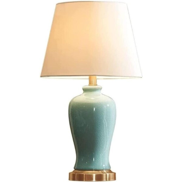 Shower head Table Lamp Bedside Lamp Nightstand Lamp Traditional Crack Ceramic Pillar Table Lamp Nightstand Lamps Bedside Desk Night Lights with White Shade Table Lamps Table L(Dimmer Switch-33*60cm)