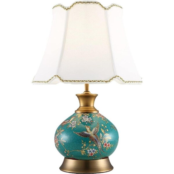 VELOCITY Lamp for Desk Retro Green Table Lamps Ceramics Bedside Table Lamps with Fabric Lampshade Concise Chinese Nightstand Table Lamps for Home Office Study Lamp, 19" H Desk Light De