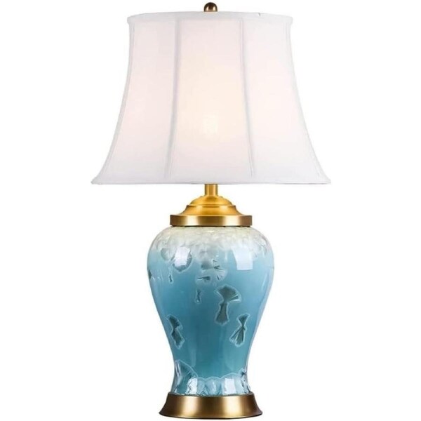VELOCITY Lamp Table Light Nightstand Lamp Ceramic Table Lamp Snowflake Glazed Table Lamps with Brass Base for Bedroom Living Room Bedside Nightstand Lamp(Remote Control Switch-33 * 60cm)