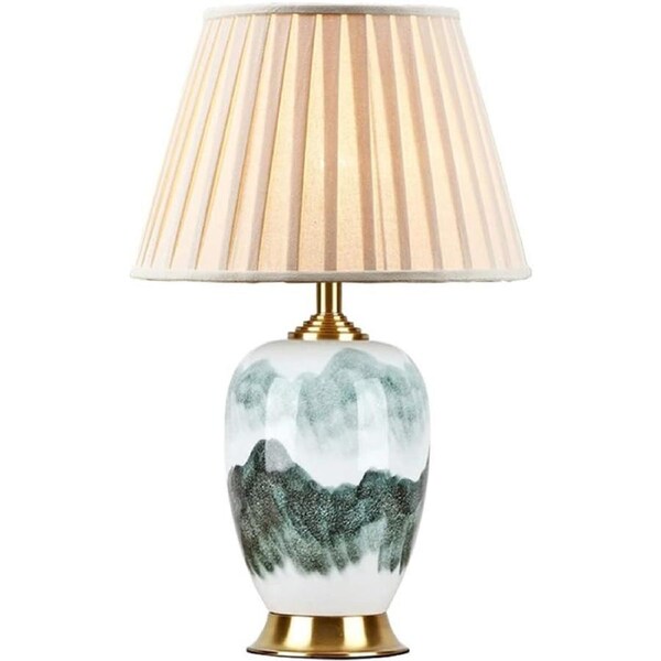 VELOCITY Lamp Large Chinese Oriental Ceramic Table Lamp with Bell Shape Lamp Shade Painted Bedroom Bedside Lamp Porcelain Vase Bedroom Desk Lamp