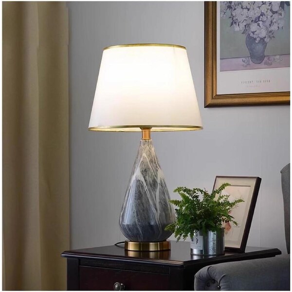 VELOCITY Shower Head Bedside Table Lamp Ceramic Table Lamp Metal Base Bedside Lamp Fabric Lampshade Button Modern Nightstand Lamp Nightstand Lamp for Bedroom Shower Head (B-A)