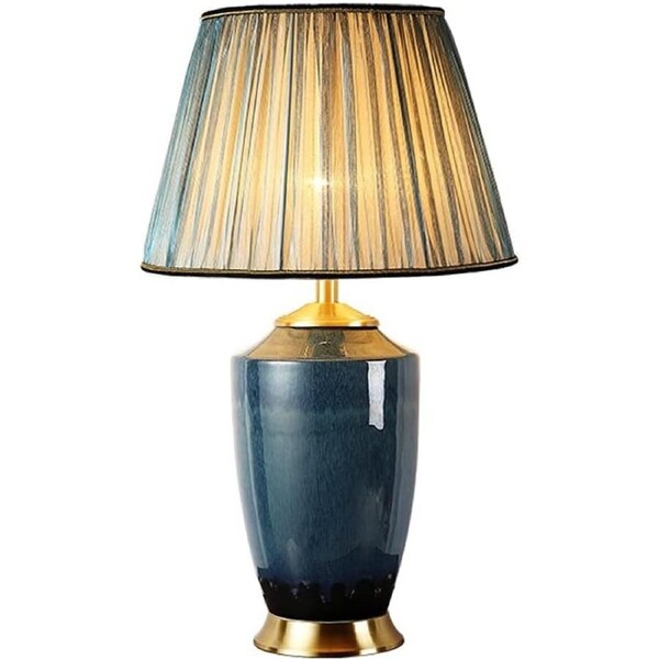 VELOCITY Lamp Nightstand Lamp New Chinese Copper Ceramic Table Lamp Bedroom Bedside Lamp Living Room Side Decorative Table Lamp, Used for Study and Cafe Decor Bedside Lamps