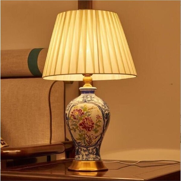 VELOCITY Lamp Ceramics Decorative Table Lamp Vintage Table Lamps American Country Bedside Lamp Simple Fabric Shade E27 Living Room & Bedroom Hotel Table Lamp