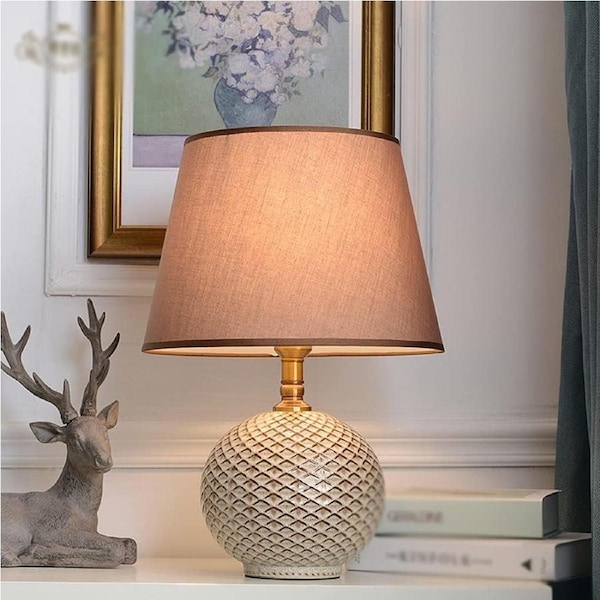 VELOCITY Lamp Bedside Table Lamp Chinese Antique Bedside Lamp Bedroom Ceramic Table Lamp, Used in Study Room Living Room and Office Decoration Table Lamps Bedside Lamps (A-Gold)