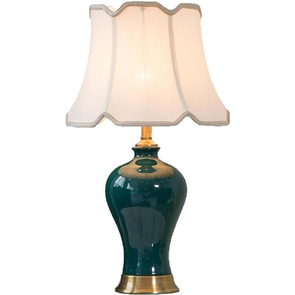 VELOCITY Lamp Modern American Country Table Lamps, Dark Green Full Brass Ceramic Table Laml, Warm Eye Protection Bedside Table Lamp (Flat Paste Lampshade-A)