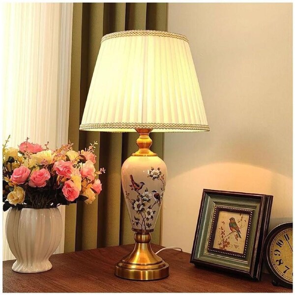 VELOCITY Lamp for Desk Ceramic Table Lamp American Simple Bedroom Table Lamp Chinese Living Room Corner Lamp Light Luxury Bedroom Bedside Lamp Desk Led Lamp (B-A)