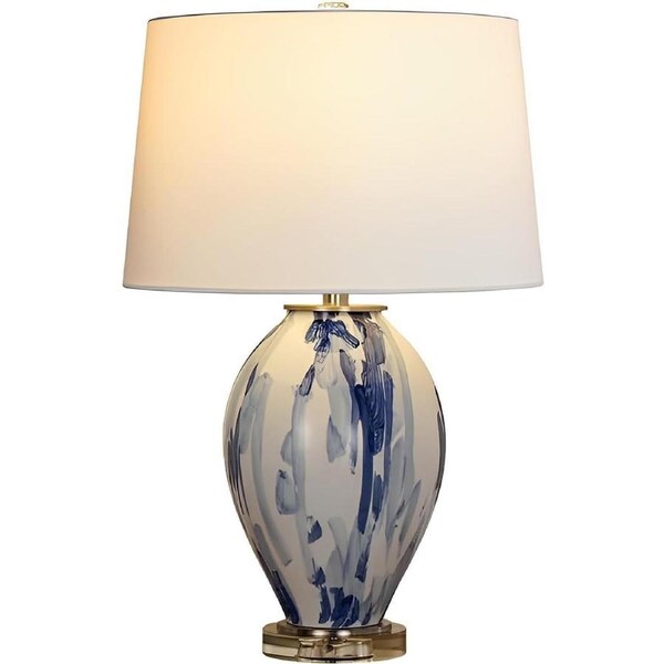 VELOCITY Lamp 25.59” White Ceramic Table Lamp Modern LED Desk Lamp,Stripe Gradient Table Lamp,Cottage Bedside Desk Nightstand Table Lamp for Bedroom,Living Room, Office Lamp