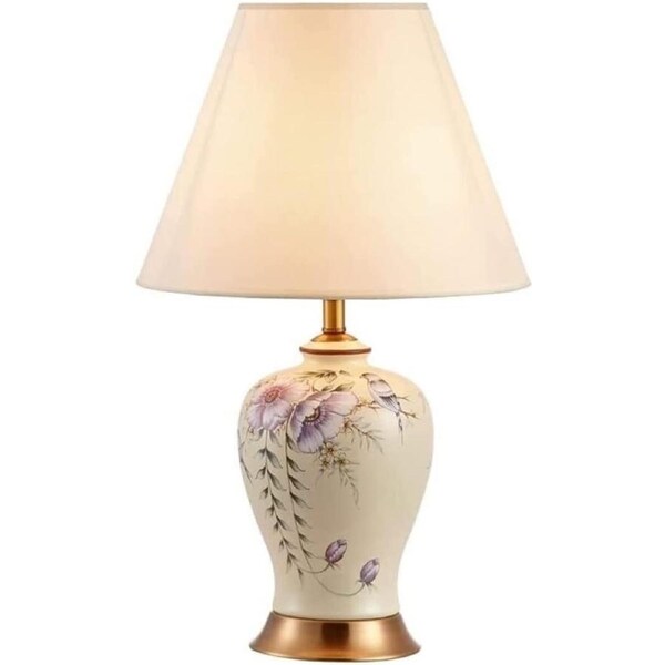Shower Head Bedside Table Lamp Hand Painted Ceramic Table Lamp Desk Light Modern Home Decor Nightstand Lamp Metal Base Fabric Lampshade Nightstand Lamp for Bedroom Shower Head(Push Button Switch-A)