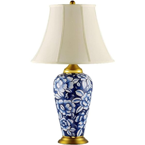 VELOCITY Lamp Chinese Antique Blue and White Porcelain Vase Bedroom Desk Lamp Blue Painted Glazed Ceramic Table Lamp for Living Room Modern Office Night Lamp