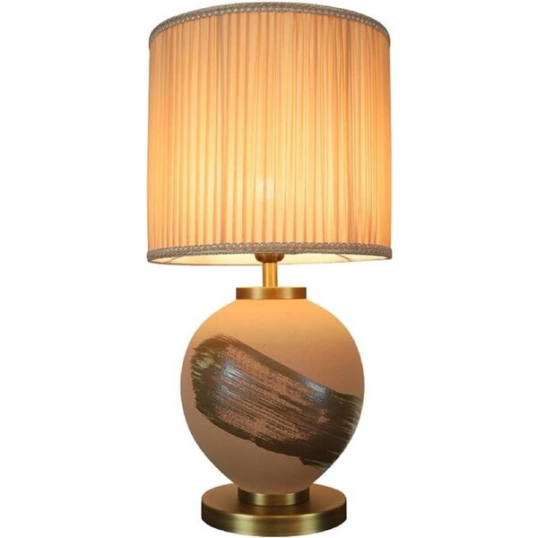 VELOCITY Lamp Bedside Table Lamp Chinese Antique Ceramic Table Lamp Bedroom Matte Art Bedside Lamp Living Room Study Dining Room Decorative Table Lamps Copper Base Bedside Lamps (A-Gold)