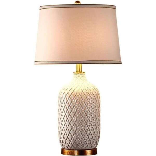Shower Head Bedside Table Lamp American Retro Ceramic Table Lamp Living Room Bedroom Nightstand Bedside Lamp Fabric Shade Decor Desk Light Nightstand Lamp for Bedroom Shower H(Dimmer Switch-A)