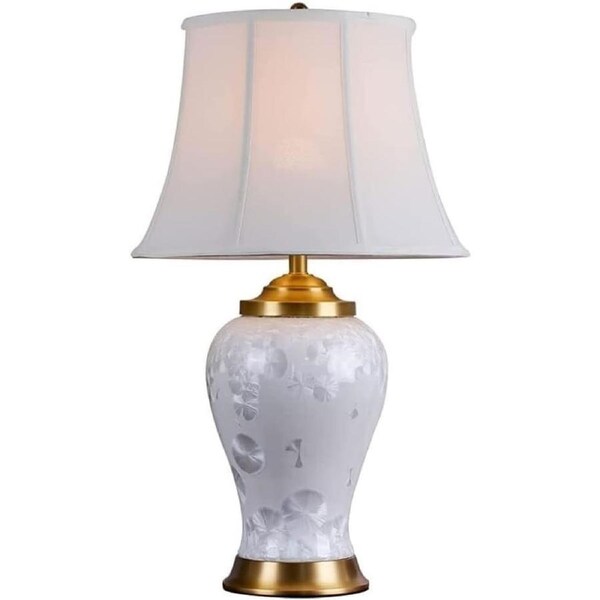 VELOCITY Lamp Table Light Nightstand Lamp White Crystal Glaze Ceramic Table Lamps Desk Lamp Ceramic Shade for Living Room Bedroom House Bedside Nightstand Lamp(Remote Control Switch-40 * 68cm)