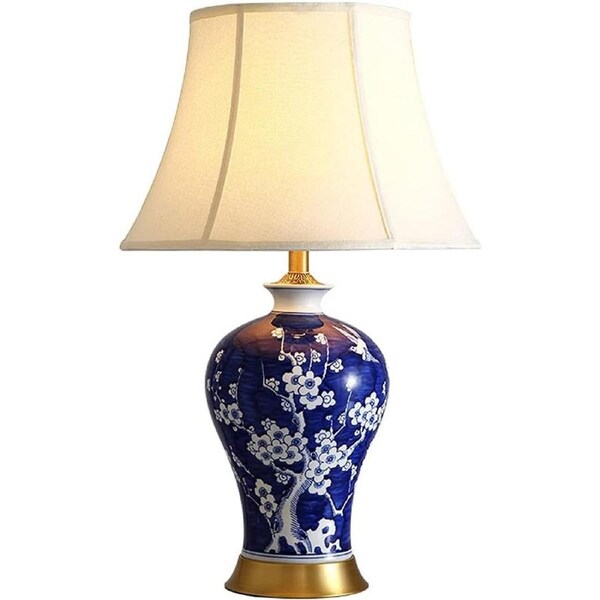 VELOCITY Lamp Desk Lamp Blue Glazed Ceramic Table Lamp Traditional Chinese Bedroom Bedside Lamp Desktop Lamp with Hand-Painted Patterns for Living Room Office Night Lamp
