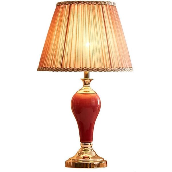 VELOCITY Lamp Large Red Ceramic Table Lamp with Matching Shade Modern Bedroom Bedside Lamp Mid Century Vase Bedroom Desk Lamp for Living Room Office Night Lamp