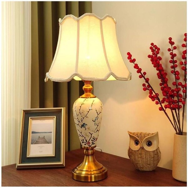 VELOCITY Lamp for Desk Ceramic Table Lamp Simple Bedroom Table Lamp Light Luxury Bedroom Bedside Lamp Chinese Living Room Corner Lamp Desk Led Lamp (C-A)