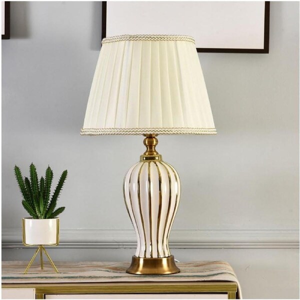 VELOCITY Lamp for Desk Table Lamp Modern Table Lamp Living Room Bedroom Bedside Lamp Simple Ceramic Decorative Table Lamp Desk Led Lamp (White-A)