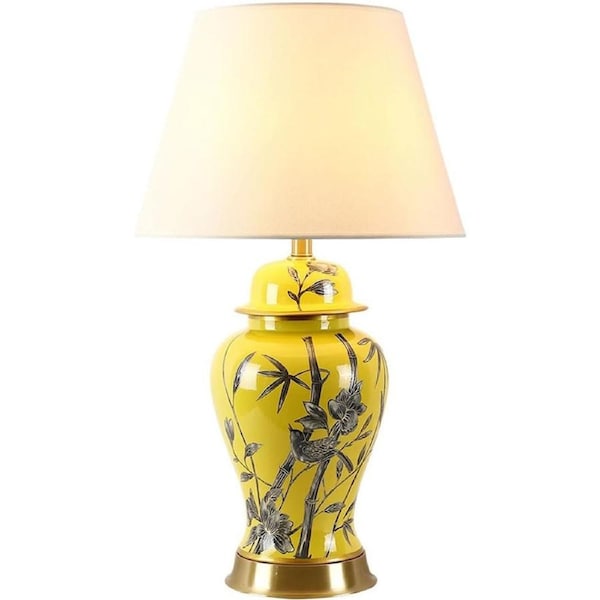 VELOCITY Lamp Desk Lamp Large Living Room Office Luxury Art Ceramic Table Lamp European High-Grade Bedroom Bedside Lamp, Yellow Table Light Lamp