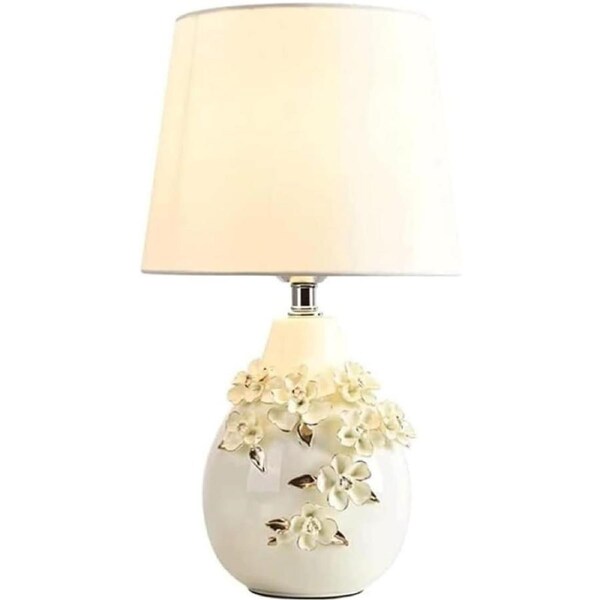 VELOCITY Shower Head Bedside Table Lamp Three-Dimensional Carved Ceramic Bedside Lamp Desk Light Nightstand Lamp Simple Elegant Nightstand Lamp (Push Button Switch-25cm*45cm)