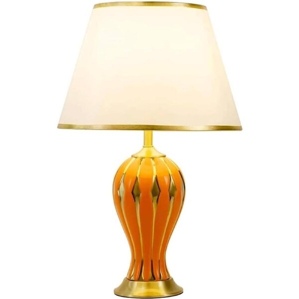 VELOCITY Lamp Table Light Nightstand Lamp Ceramic Table Lamp Modern Light Luxury Bedside Lamp Fabric Lampshade Nightstand Lamp for Living Room Bedroom Table Lamps for Bedroom Lamp (E-33 * 50cm)