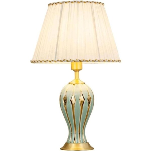 VELOCITY Lamp Table Light Nightstand Lamp Ceramic Table Lamp Modern Light Luxury Bedside Lamp Fabric Lampshade Nightstand Lamp for Living Room Bedroom Table Lamps for Bedroom Lamp (D-33 * 50cm)