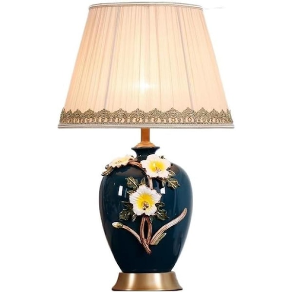 VELOCITY Lamp Bed Lamp Chinese Enamel Color Master Bedroom Table Lamp Bedroom Bedside Lamp Living Room Warm and Creative Ceramic Lamps Living Room Lamp (B-A)