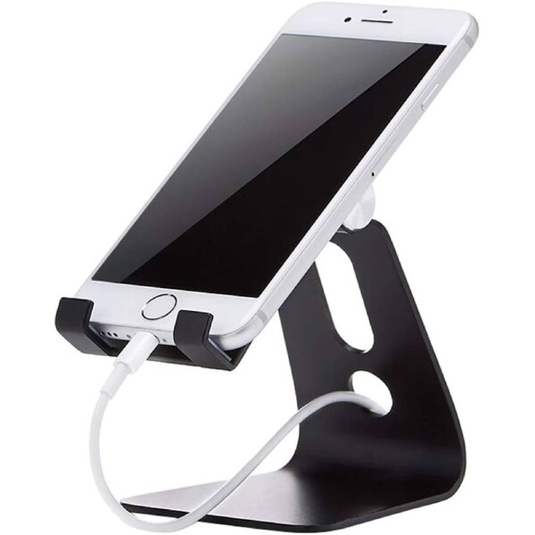 Amazon Basics Adjustable Aluminum Cell Phone Desk Stand for iPhone and Android, Black