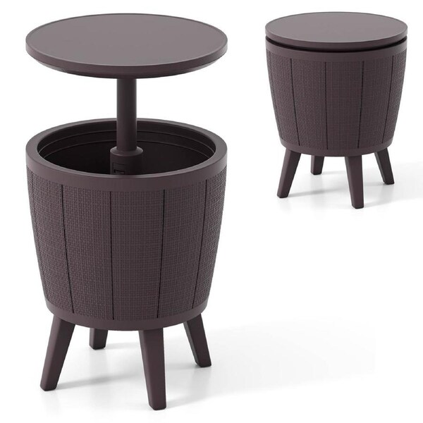 Costway Outdoor Cool Cocktail Bar Table All-Weather Lift Top Cooler Resistant Hot Tub Side Table Patio Furniture Brown
