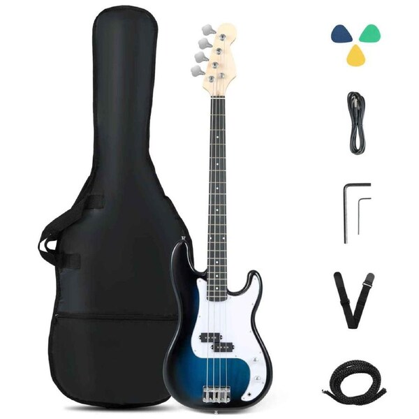 Costway Electric Bass Guitar Kit 4 Strings Full Size Music Instrument w/Picks & Gig Bag Beginners Blue