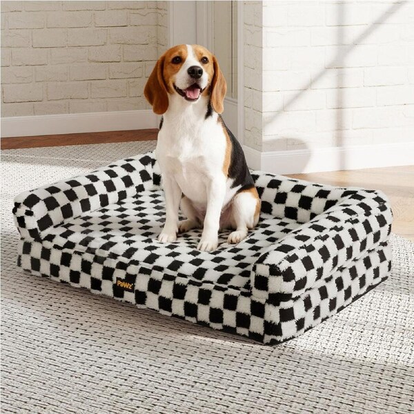 Pawz Orthopedic Dog Bed Pet Mat Calming Checkered Plush Sofa Washable L