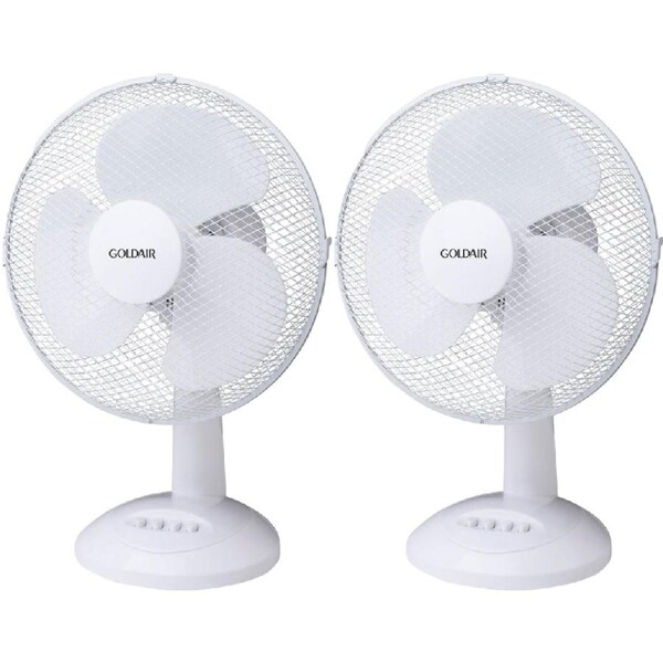 2PK Goldair Portable Adjustable Tilt Select Desk Fan W/ 3 Speeds 40W 30cm