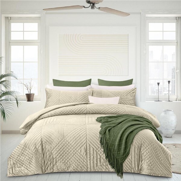 Bas Phillips Barossa Valley 3 Piece Velvet Quilted Quilt Cover Set Oatmeal Double