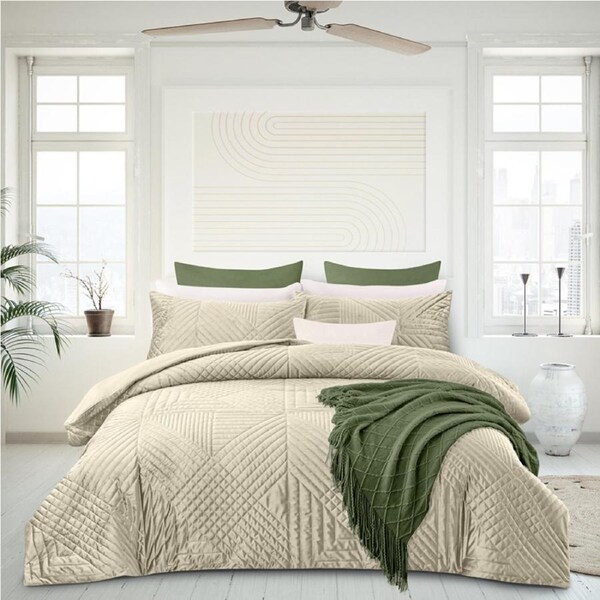 Bas Phillips Barossa Valley 3 Piece Velvet Quilted Quilt Cover Set Oatmeal King