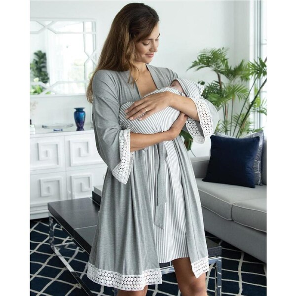3-Piece Maternity Hospital Pack - Nightie/Robe/Baby Wrap in Grey S