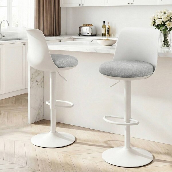 2x Artiss Bar Stools Gas Lift 64cm Curved White