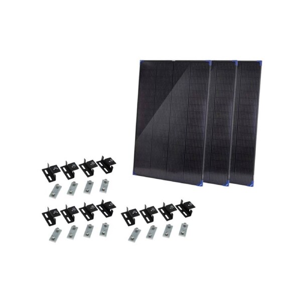 3x Kings 200W Fixed Glass Panel Tempered Upto 16.67A at 12V + 3x Black Brackets