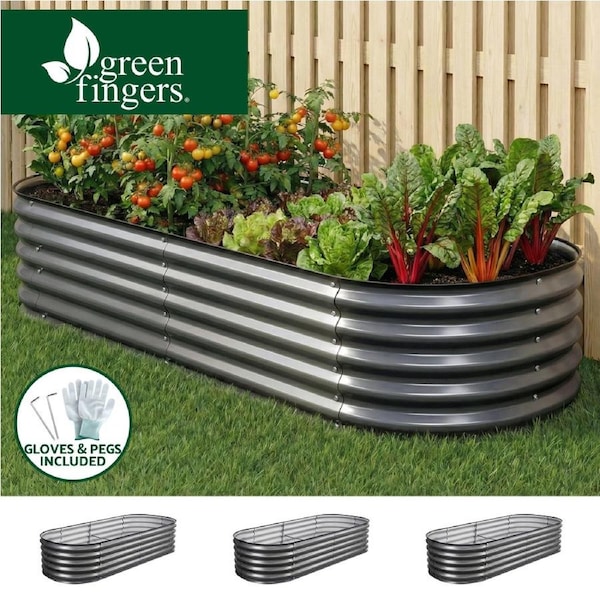 Green Fingers 3 Pcs Raised Garden Bed Kit 160x80x42cm Oval Galvanized Steel Planter Boxes Vegetables