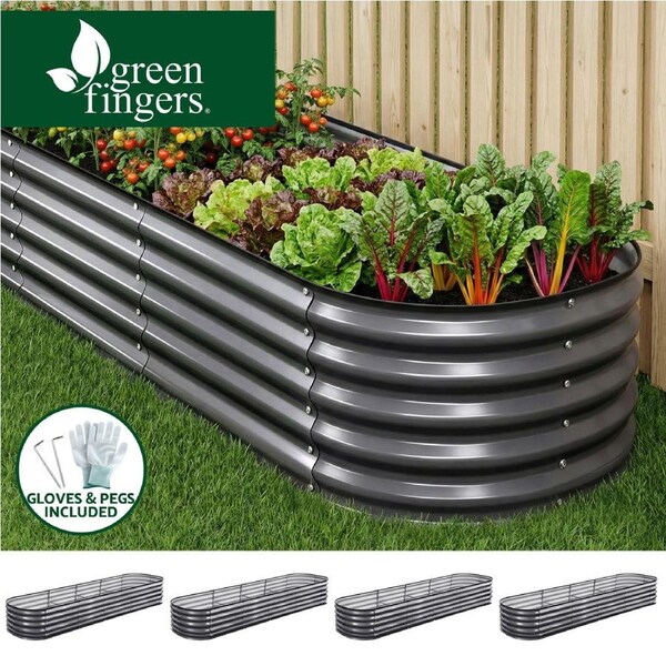 Green Fingers 4 Pcs Raised Garden Bed Kit 320x80x42cm Oval Galvanized Steel Planter Boxes Vegetables