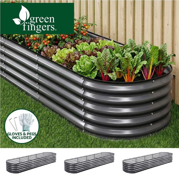 Green Fingers 3 Pcs Raised Garden Bed Kit 320x80x42cm Oval Galvanized Steel Planter Boxes Vegetables