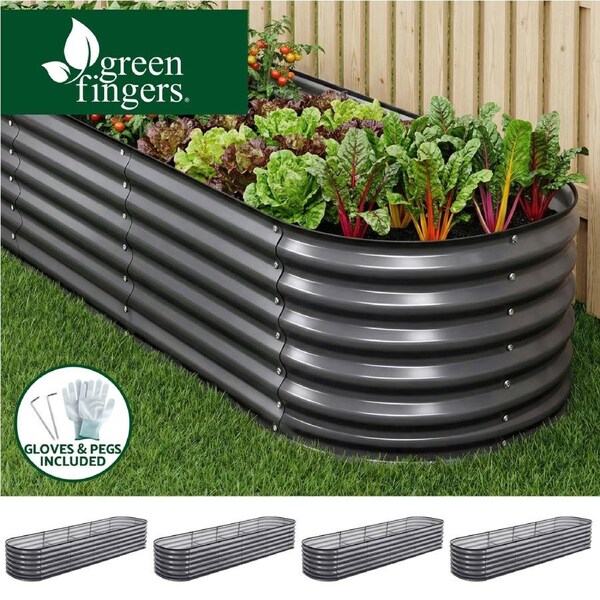 Green Fingers 4 Pcs Raised Garden Bed Kit 320x80x56cm Oval Galvanized Steel Planter Boxes Vegetables