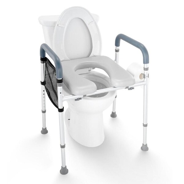 Raised Toilet Seat, 7-Position Height Adjustment 655-805 Mm, 158.7 kg Weight Capacity, with Comfort Padded Aluminum Frame, Universal Toilet Seat Riser, for Elderly, Handicap, Pregnant, Medical