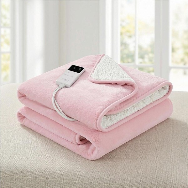 Giselle Electric Throw Rug Dual Side Fleece Flannel Heated Warm Winter Blanket Pink