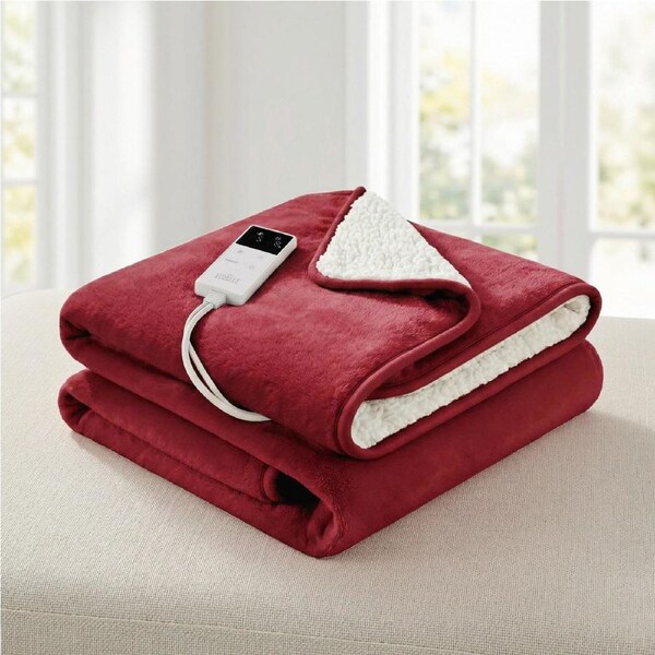Giselle Electric Throw Rug Dual Side Fleece Flannel Heated Warm Blanket Burgundy
